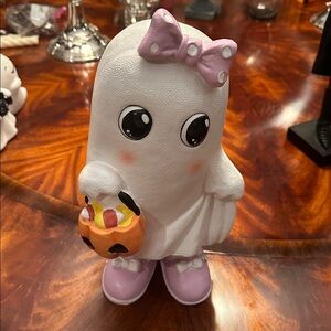 Cute Ghost Figurine with Pink Bow